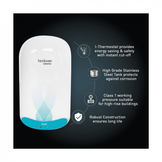 Hindware Atlantic Xceed 5L 3Kw Instant Water Heater With Copper Heating Element And High Grade Stainless Steel Tank Wall Mounting
