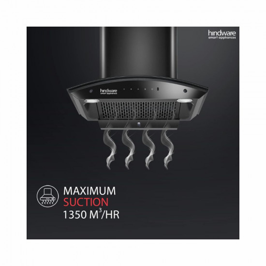 Hindware Smart Appliances Nadia IN 60 cm 1350 m hr Stylish Filterless Auto Clean Kitchen Chimney With Metallic Oil Collector