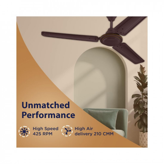 Hindware Smart Appliances Recio Brown 1200MM Star Rated Ceiling Fan for home