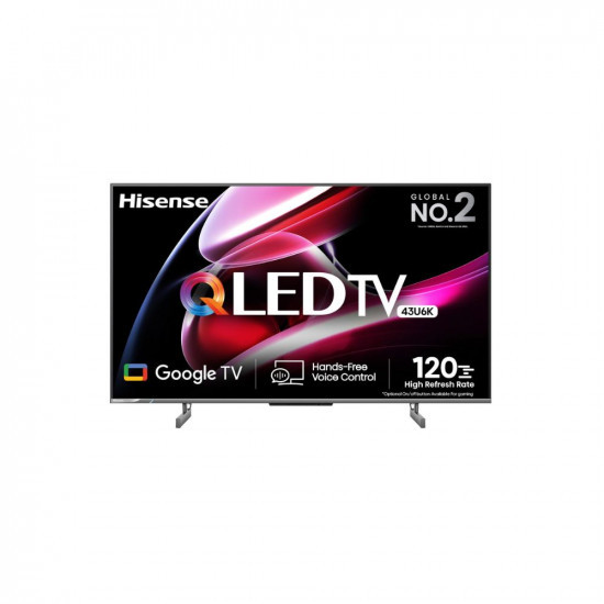 Hisense 108 cm 43 inches 4K Ultra HD Smart QLED Google TV 43U6K Gray