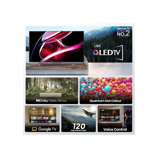 Hisense 108 cm 43 inches 4K Ultra HD Smart QLED Google TV 43U6K Gray