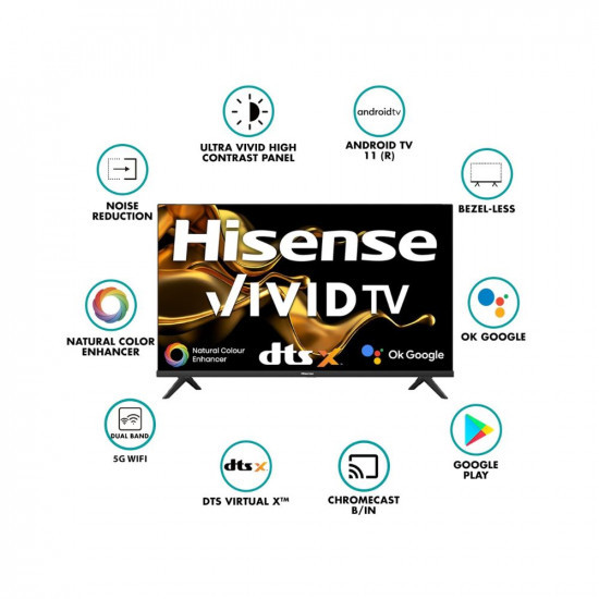 Hisense 108 cm 43 inches Android 11 Series Full HD Smart Certified Android LED TV 43A4G Black DTS Virtual X Dolby Audio