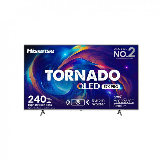 Hisense 164 cm 65 inches Tornado Series 4K Ultra HD Smart QLED TV 65E7K PRO Dark Grey HSR 240 Mode HRD 10 Game Mode Pro