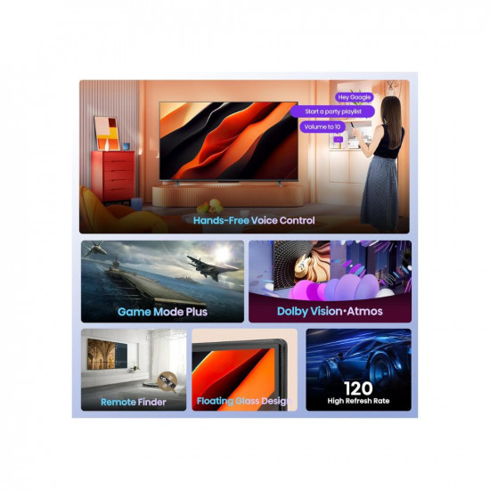 Hisense 189 cm 75 inches Bezelless Series 4K Ultra HD Smart LED Google TV 75A6K Gray Dolby Vision Atmos HSR 120 Mode Hands Free Voice Control