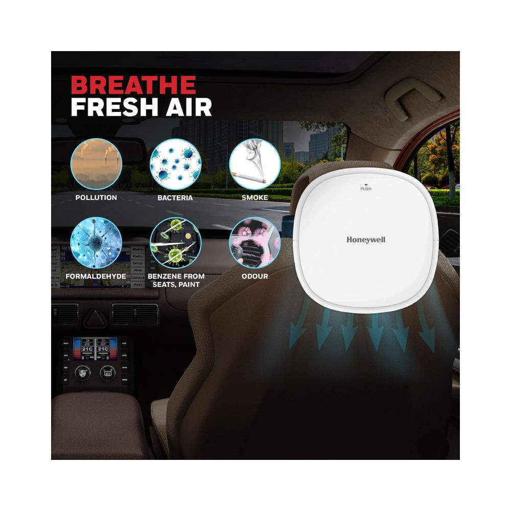 Honeywell Move Pure3 Car Air PurifierHepa filter Formaldehyde which removes 999 PM01 particles pollutantsallergiesdust smokeCADR upto24 mh with 3xUSB ports2 Years Manufacturer Warranty