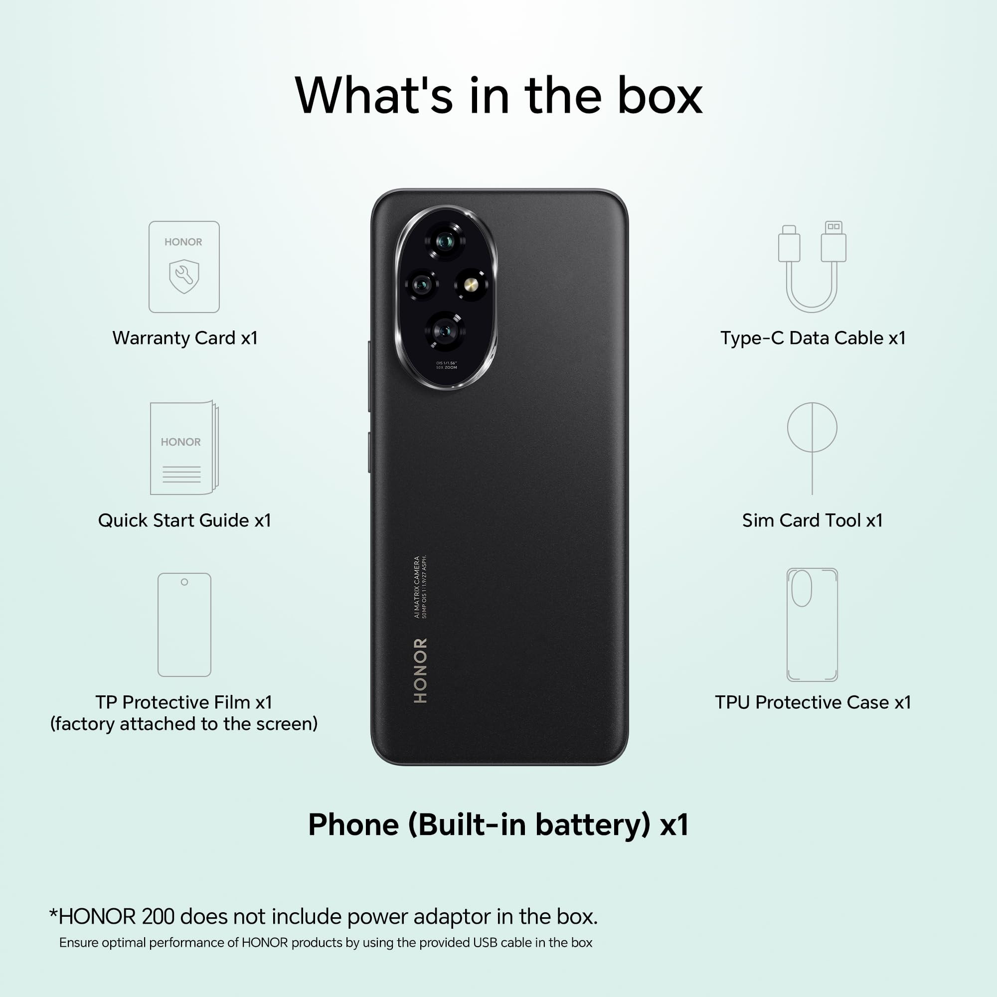 HONOR 200 5G Black 8GB 256GB Quad-Curved AMOLED Display Dual OIS Triple Camera - 50MP 50MP 12MP Camera 50MP Selfie Camera AI-Powered MagicOS 90 Without Charger