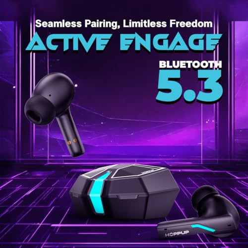 HOPPUP Xo6 Gaming Earbuds with 35MS Low Latency RGB LED 13MM Drivers 50H Playtime Bluetooth Coal Black True Wireless