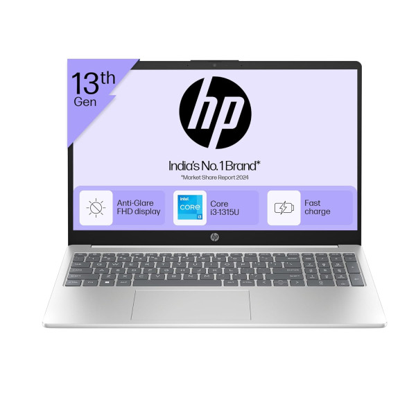 Image of HP 15, 13th Gen Intel Core i3-1315U, 8GB DDR4, 512GB SSD, (Win 11, Office 21, Silver, 1.59kg), Anti-Glare, Micro-Edge, 15.6-inch(39.6cm), FHD Laptop, Intel UHD Graphics, 1080p FHD Camera, fd0186TU