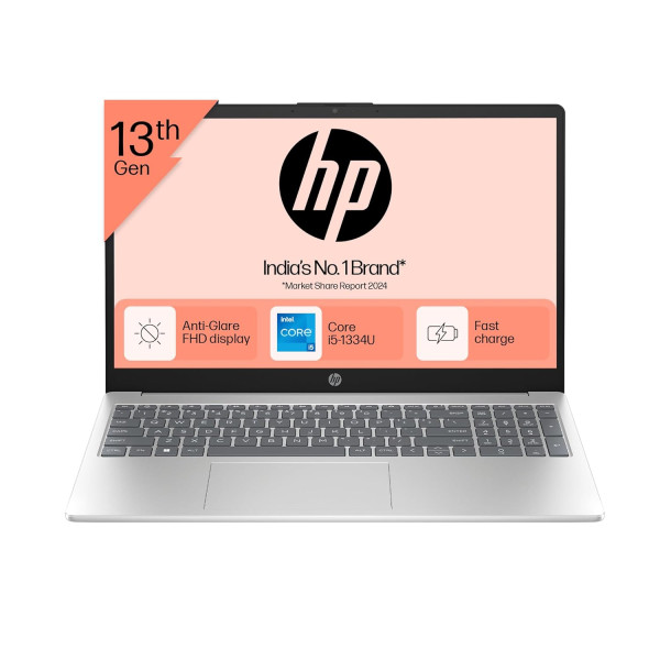 Image of HP 15, 13th Gen Intel Core i5-1334U, 16GB DDR4, 512GB SSD, (Win 11, Office 21, Silver, 1.59kg), Anti-Glare, 15.6-inch(39.6cm) FHD Laptop, Iris Xe Graphics, FHD Camera, Backlit KB, fd0316TU/fd0315TU