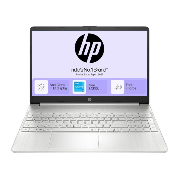 Image of HP 15s, 12th Gen Intel Core i3-1215U, 8GB DDR4, 512GB SSD, (Win 11, Office 21, Silver, 1.69kg) Anti-glare, Micro-edge, 15.6-inch(39.6cm) FHD laptop, Intel UHD Graphics, HD camera, Backlit KB, fq5327tu