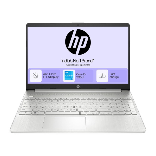 Image of HP 15s,12th Gen Intel Core i3-1215U, 8GB DDR4, 256GB SSD, Anti-Glare, Micro-Edge, 15.6-inch(39.6cm) FHD Laptop, Intel UHD Graphics, Full-Size KB (Win 11, Office 21, Silver, 1.69kg) fy5010tu