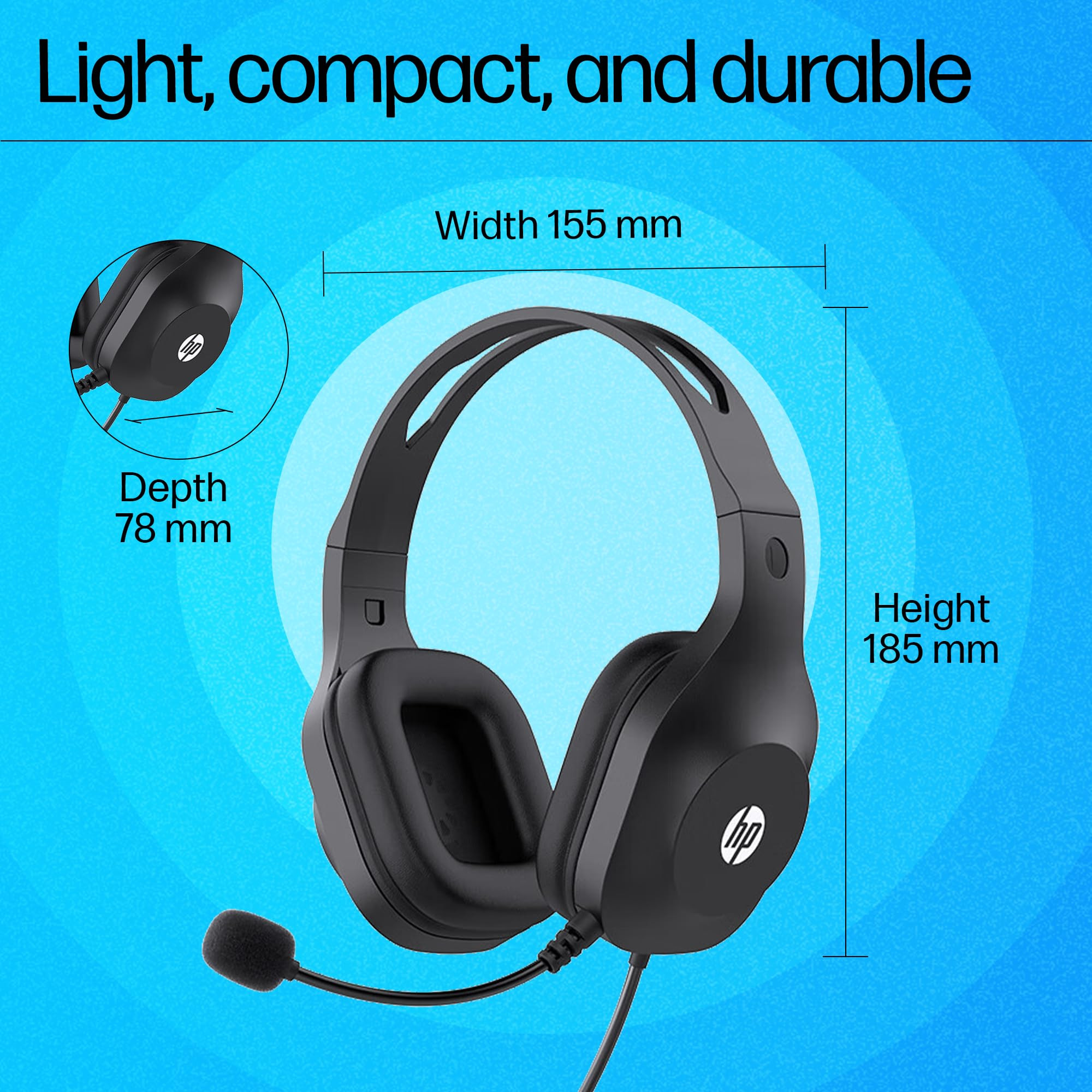 HP H120 Stereo USB Headset Plug-and-Play USB-A Built-in Noise-canceling mic Adjustable Head Strap Padded Ear Cushions 360-degree Bendable mic 1-Year Limited Warranty Black 9Z4V9AA