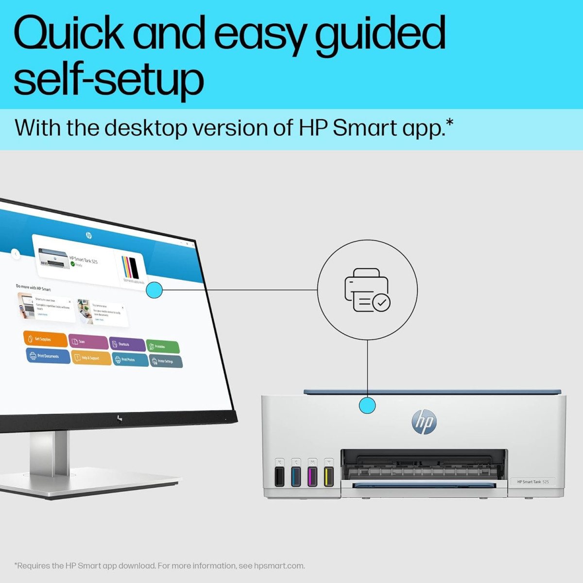 HP Smart Tank 525 All-in-one Colour Printer Upto 6000 Black and 6000 Colour Pages Included in The Box