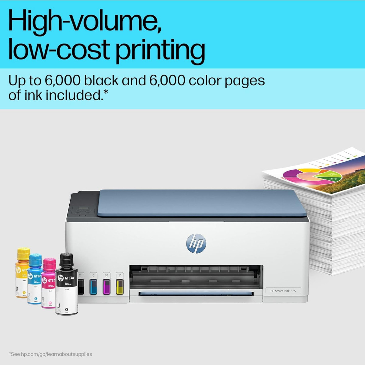 HP Smart Tank 525 All-in-one Colour Printer Upto 6000 Black and 6000 Colour Pages Included in The Box