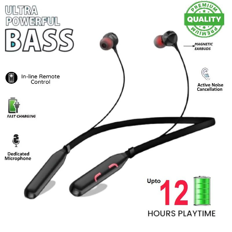 HUG PUPPY Wireless Headphones Neckband Style V50 Bluetooth Long Battery Life Mic with Noise Control Black