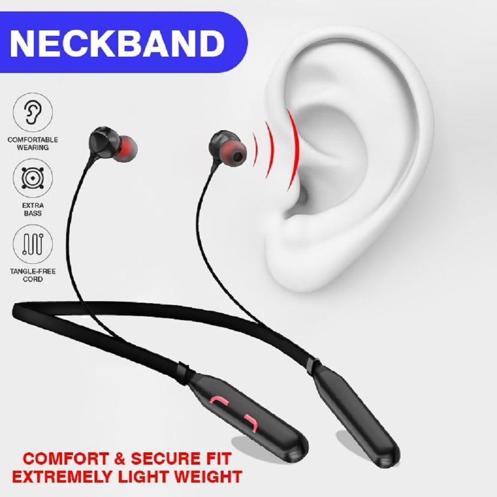 HUG PUPPY Wireless Headphones Neckband Style V50 Bluetooth Long Battery Life Mic with Noise Control Black