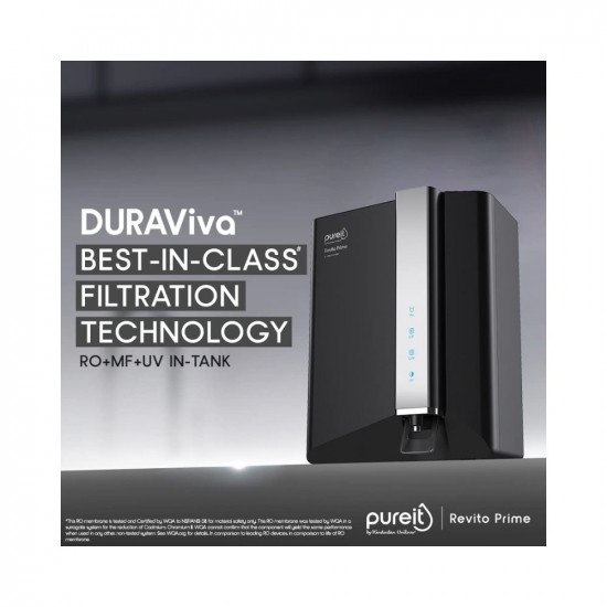 HUL Pureit Revito Prime Mineral ROMFUV in-Tank 7 stage 8L Water purifier with DURAViva technology Black