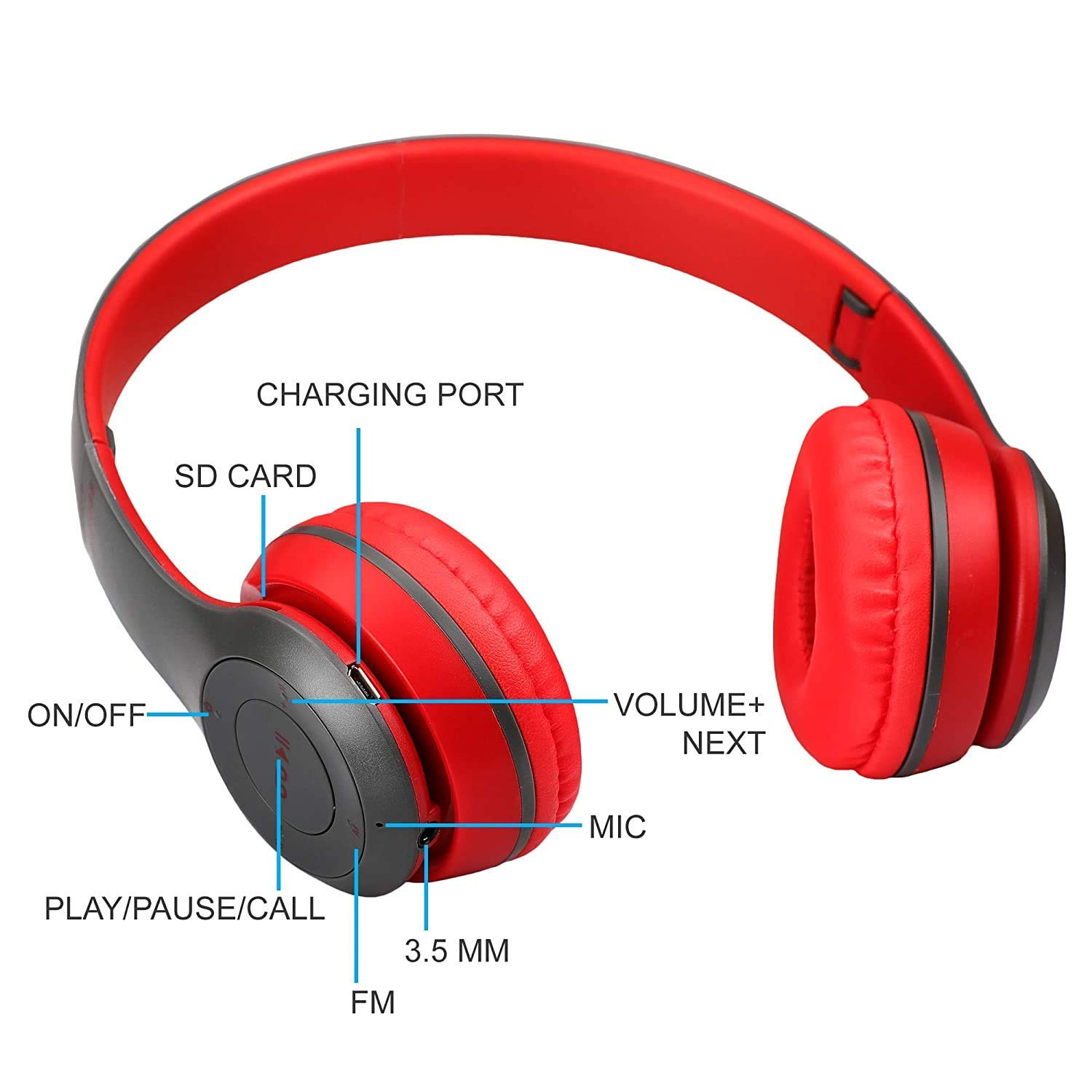 icall P47 Wireless Bluetooth On Ear Headphones 50EDR with Volume Control HD Sound and Bass Mic SD Card Slot Multicolor