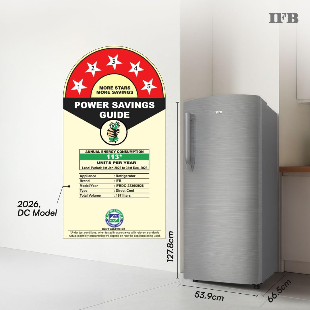 IFB 197L 5 Star Advanced Inverter Direct-Cool Single Door Refrigerator with 30 Hrs Cooling Retention XL Bottle Bin Big Vegetable Box 4 Year Super Warranty 2026 IFBDC-223EYBSE Brush Grey