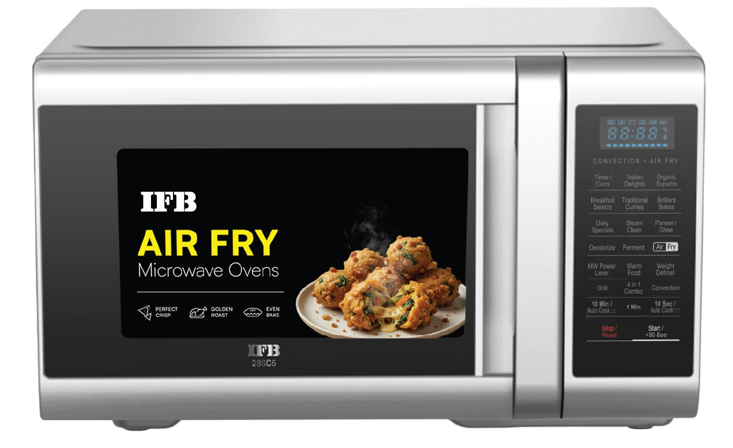 IFB 28 L Convection Microwave with Air Fry Grill  Multi-Stage Cooking Fermentation Homemade PaneerGhee Modes 300 Auto Cook Menus 28SC5 Silver Weight Defrost Steam Clean 10 Power Levels