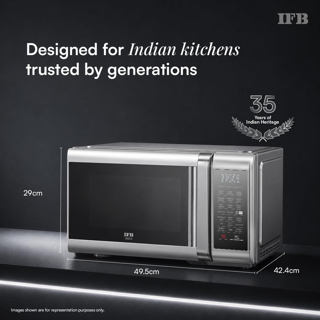 IFB 28 L Convection Microwave with Air Fry Grill  Multi-Stage Cooking Fermentation Homemade PaneerGhee Modes 300 Auto Cook Menus 28SC5 Silver Weight Defrost Steam Clean 10 Power Levels