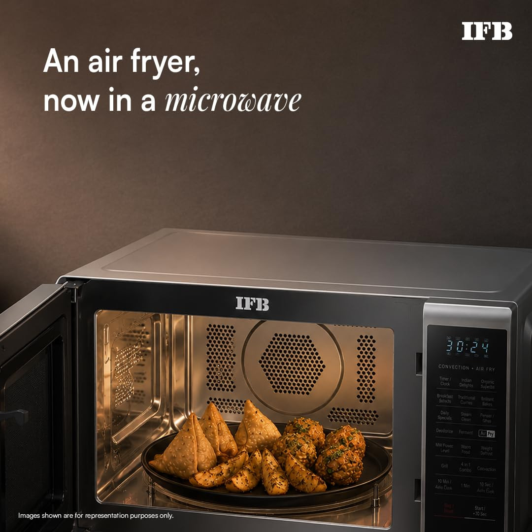 IFB 28 L Convection Microwave with Air Fry Grill Multi-Stage Cooking Fermentation Homemade PaneerGhee Modes 300 Auto Cook Menus 28SC5 Silver Weight Defrost Steam Clean 10 Power Levels