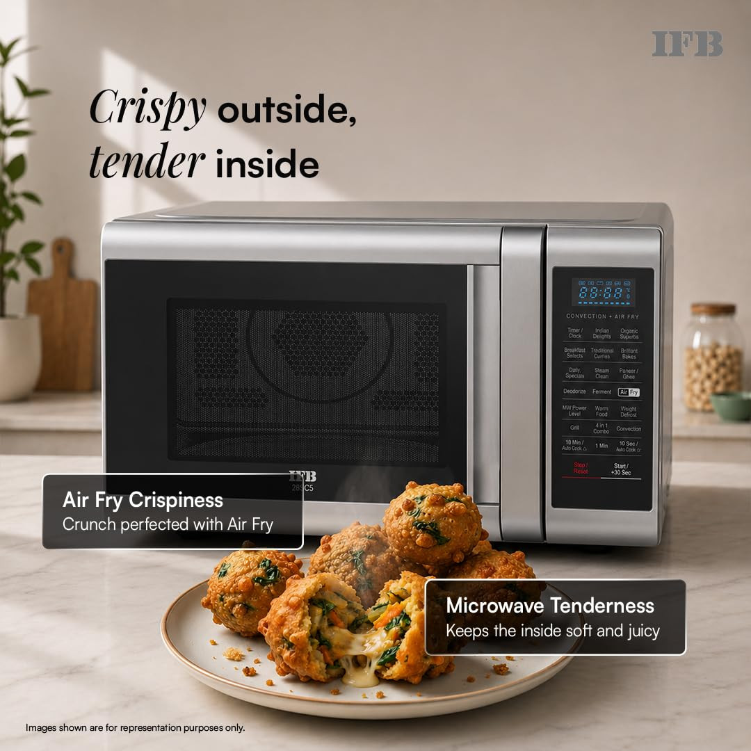 IFB 28 L Convection Microwave with Air Fry Grill  Multi-Stage Cooking Fermentation Homemade PaneerGhee Modes 300 Auto Cook Menus 28SC5 Silver Weight Defrost Steam Clean 10 Power Levels
