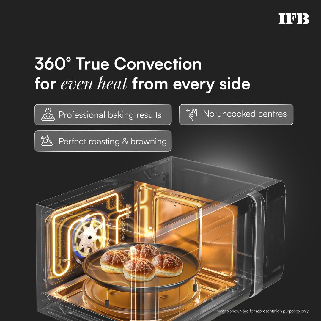 IFB 30L Convection Microwave Oven with 101 Standard Cook Menus 30BRC2 Black 360 Degree Motorized Rotisserie Weight Defrost Steam Clean Grill  4 combi cook modes 10 Power Levels