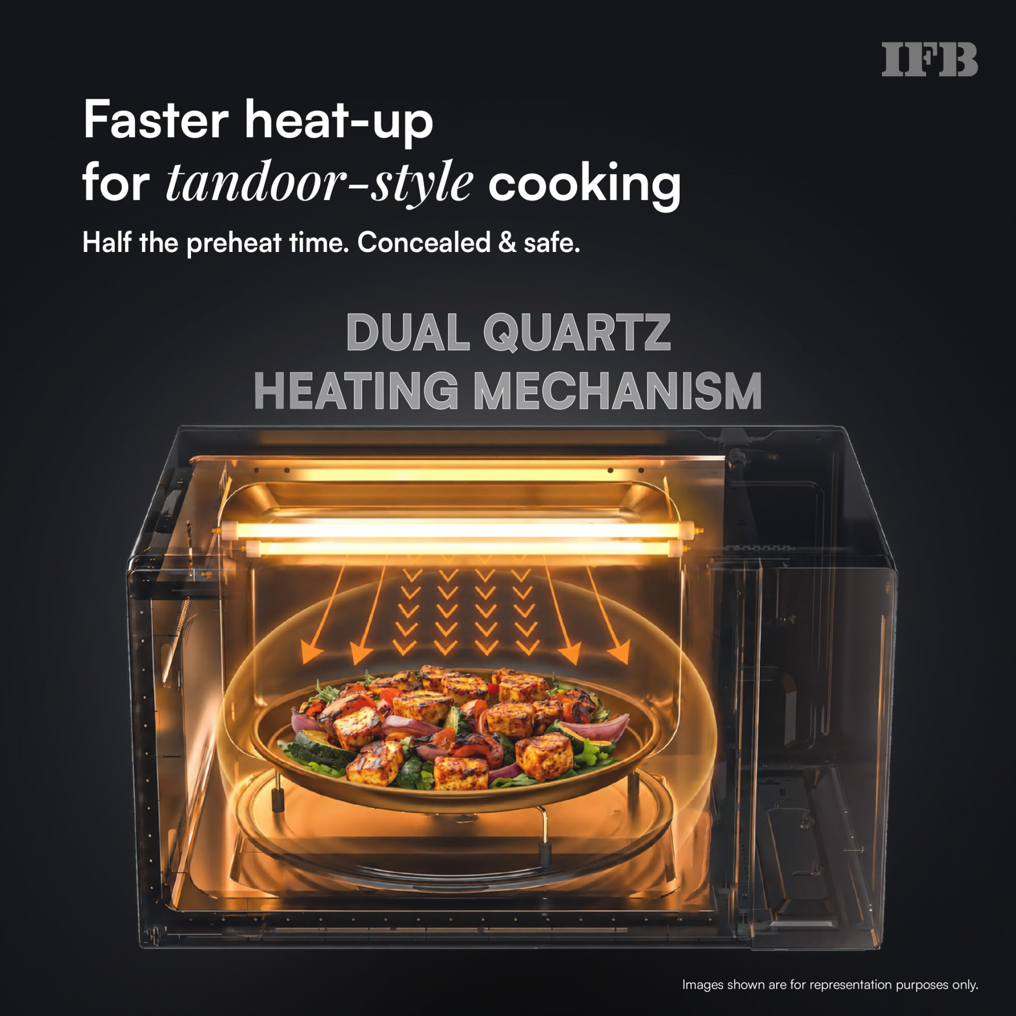 IFB 30L Convection Microwave Oven with 101 Standard Cook Menus 30BRC2 Black 360 Degree Motorized Rotisserie Weight Defrost Steam Clean Grill 4 combi cook modes 10 Power Levels