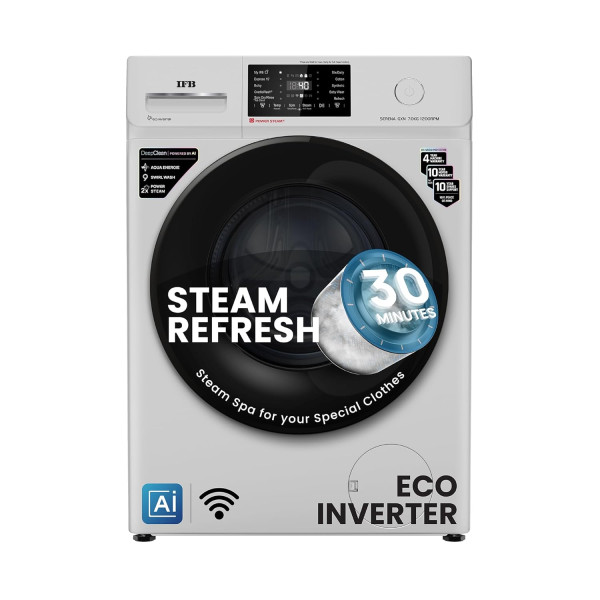 Image of IFB 7 Kg 5 Star Powered by AI with 9 Swirl Wash, WiFi, Fully Automatic Front Load Washing Machine (SERENA GXN 7012, Steam Refresh Program with Eco Inverter, Grey)