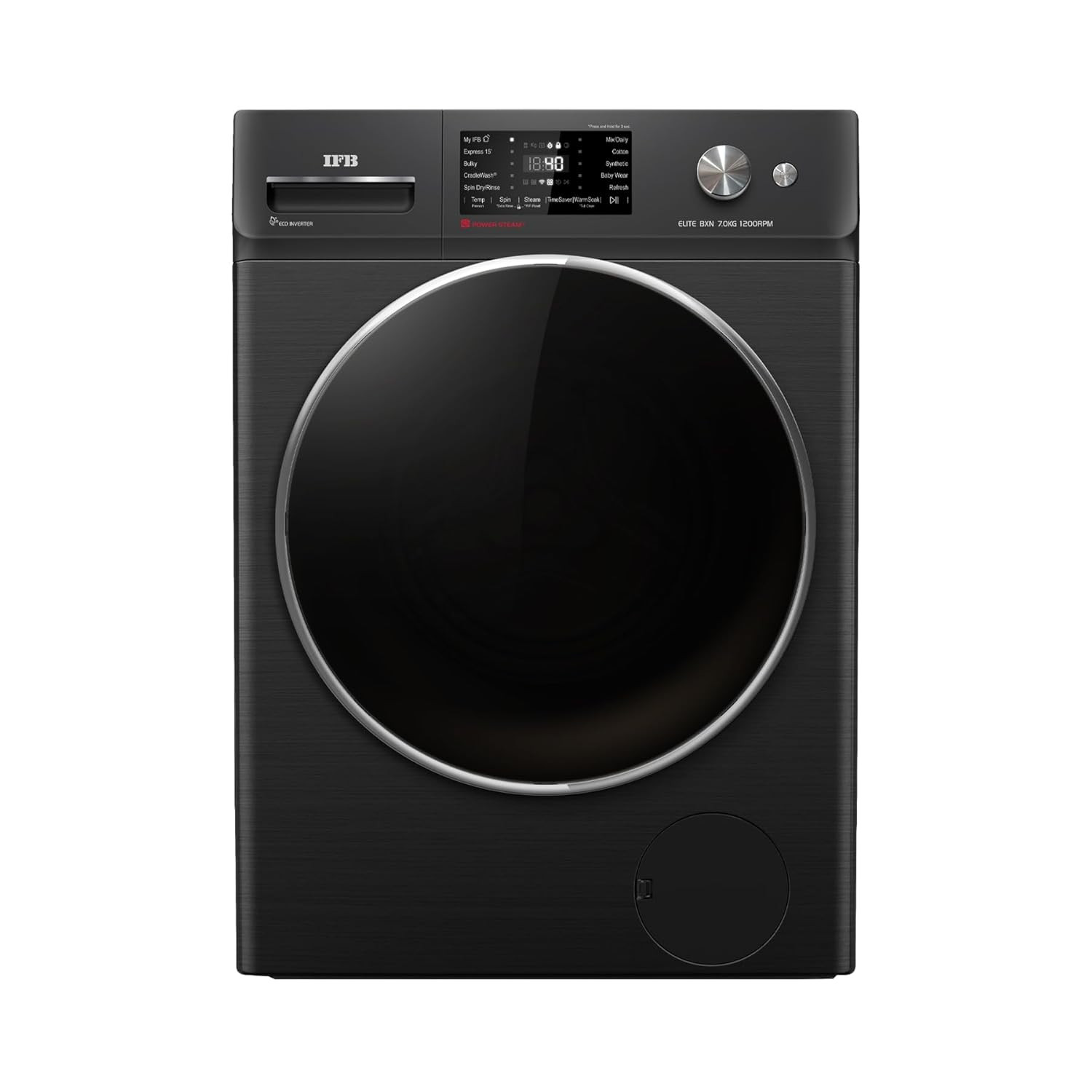 IFB 7 kg Fully Automatic Front Loading Washing Machine With Powered By AI9 Swirl 2X Power SteamRefresh Black Hairline Finish ELITE BXN 7012HK In-built Heater 4 years Comprehensive Warranty