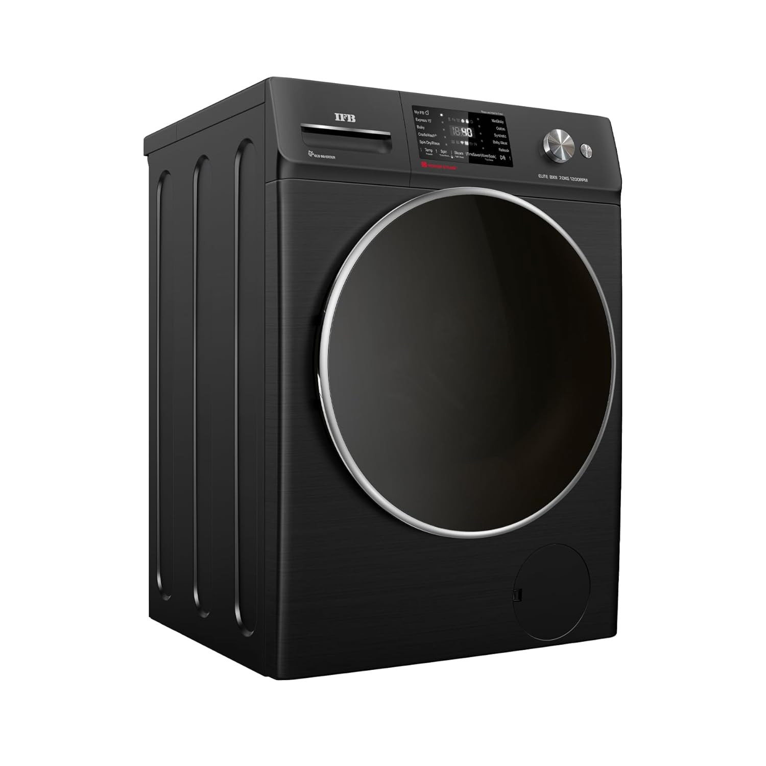 IFB 7 kg Fully Automatic Front Loading Washing Machine With Powered By AI9 Swirl 2X Power SteamRefresh Black Hairline Finish ELITE BXN 7012HK In-built Heater 4 years Comprehensive Warranty