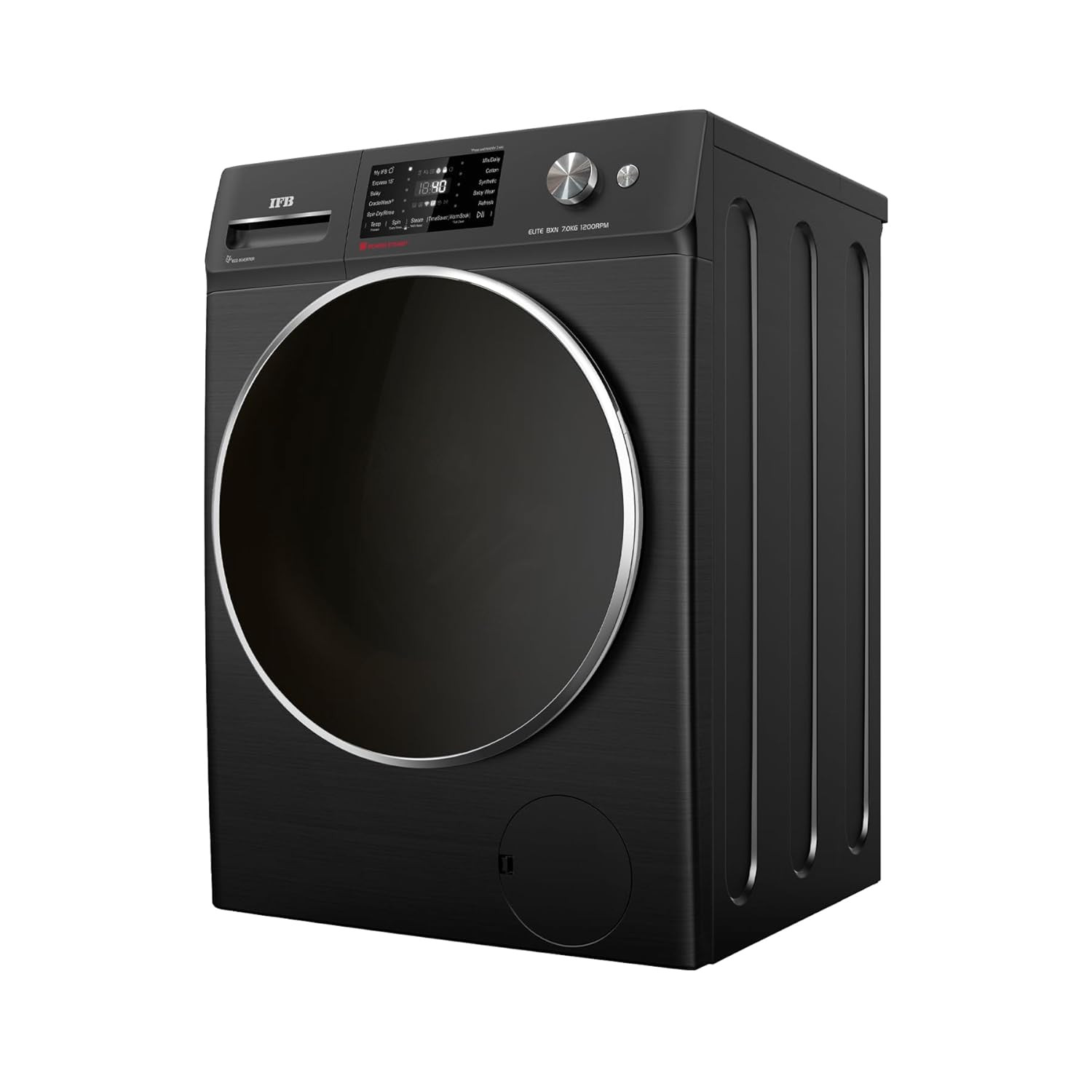 IFB 7 kg Fully Automatic Front Loading Washing Machine With Powered By AI9 Swirl 2X Power SteamRefresh Black Hairline Finish ELITE BXN 7012HK In-built Heater 4 years Comprehensive Warranty