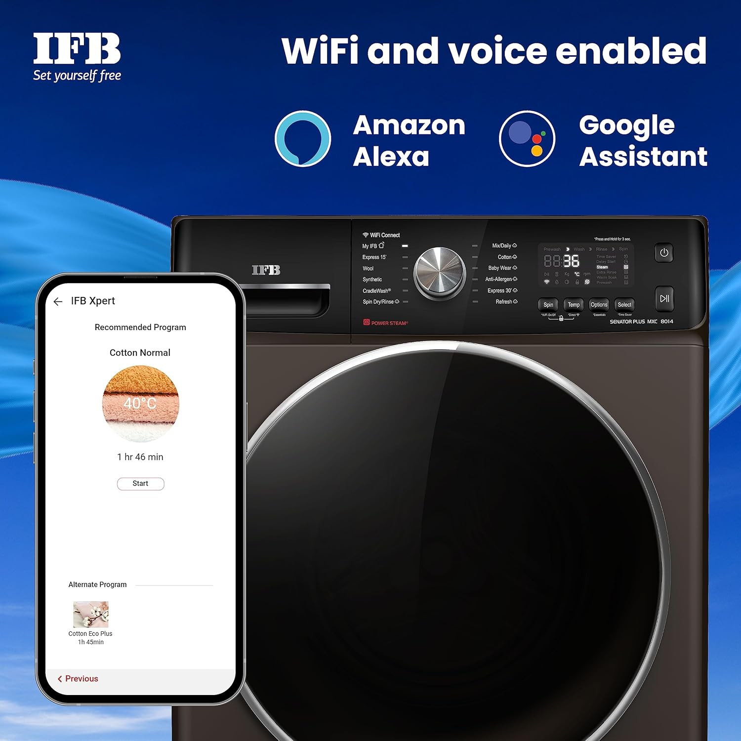 IFB 8 Kg 5 Star AI Eco Inverter Fully Automatic Smart Front Load Washing MachinesSENATOR PLUS MXC 8014 2023 Model Mocha 3D Wash Technology 4 Years Comprehensive Warranty