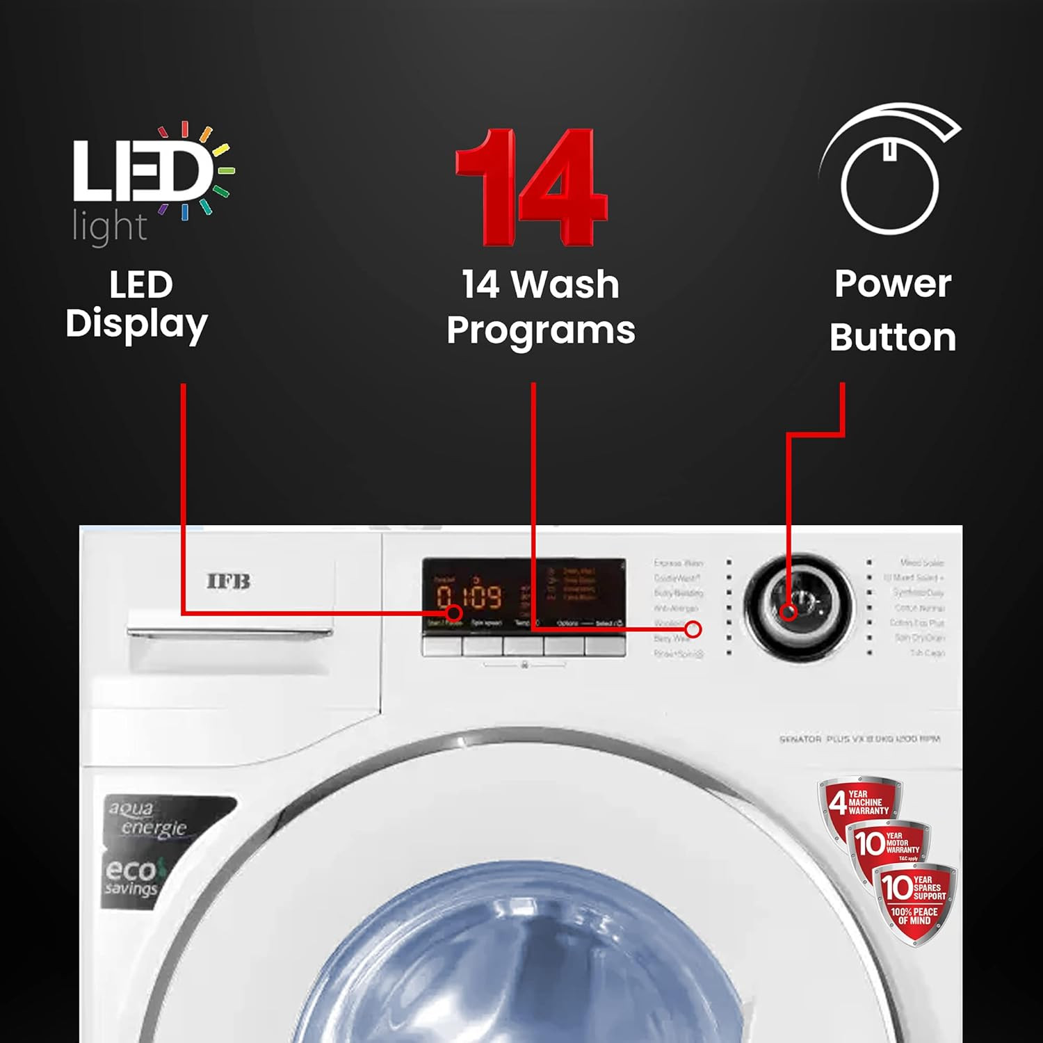 IFB 8 Kg 5 Star Front Load Washing Machine Aqua Energie SENATOR PLUS VX White In-built Heater 4 years Comprehensive Warranty