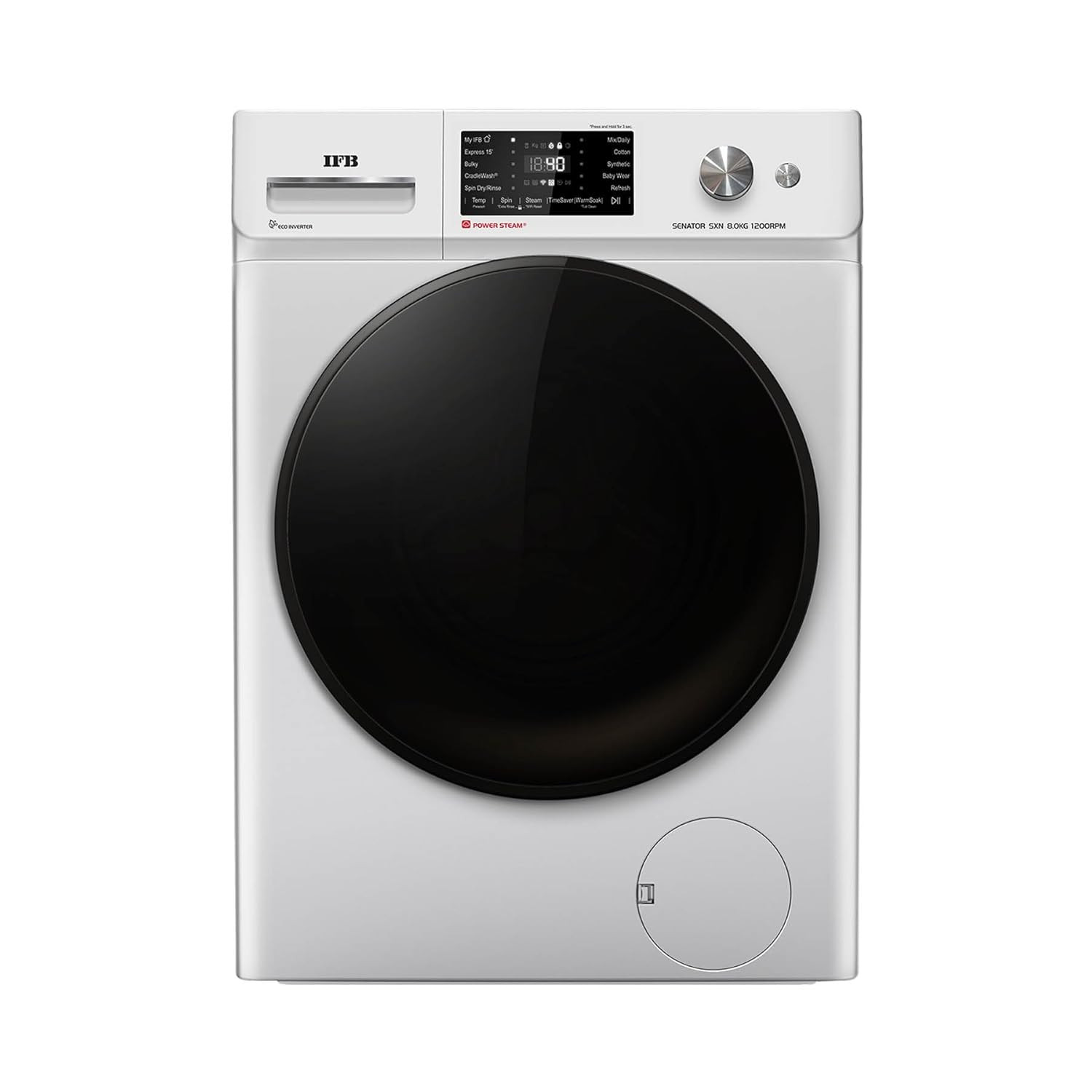 IFB 8 Kg 5 Star Powered by AI with 9 Swirl Wash Fully Automatic Front Load Washing Machine Senator SXN 8012KSteam Refresh Program with Eco Inverter Senator SXN 8012K 2024