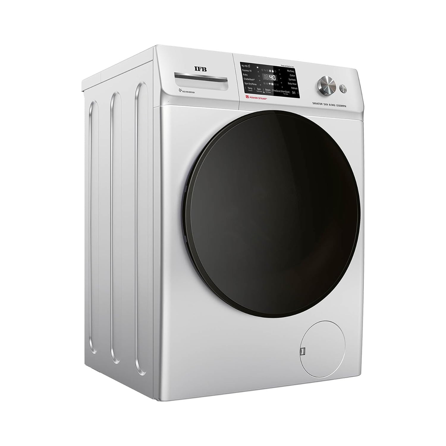 IFB 8 Kg 5 Star Powered by AI with 9 Swirl Wash Fully Automatic Front Load Washing Machine Senator SXN 8012KSteam Refresh Program with Eco Inverter Senator SXN 8012K 2024