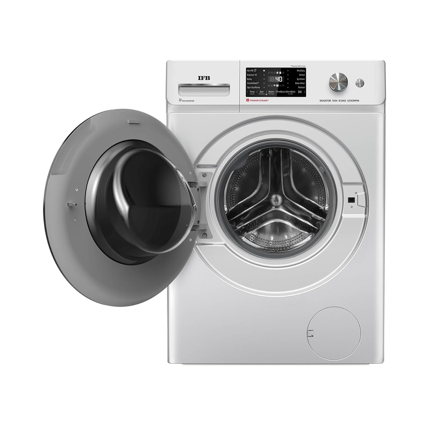 IFB 8 Kg 5 Star Powered by AI with 9 Swirl Wash Fully Automatic Front Load Washing Machine Senator SXN 8012KSteam Refresh Program with Eco Inverter Senator SXN 8012K 2024