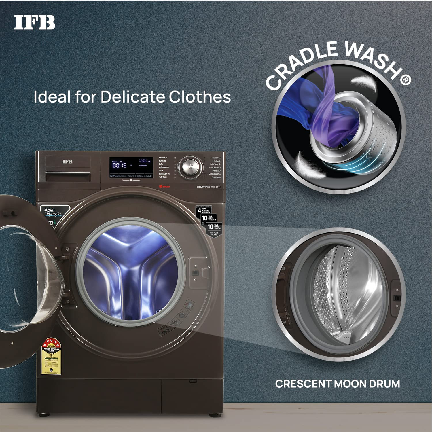 IFB 9 Kg 5 Star Front Load Washing Machine 2X Power Steam EXECUTIVE PLUS MXS Mocha In-built Heater 4 years Comprehensive Warranty