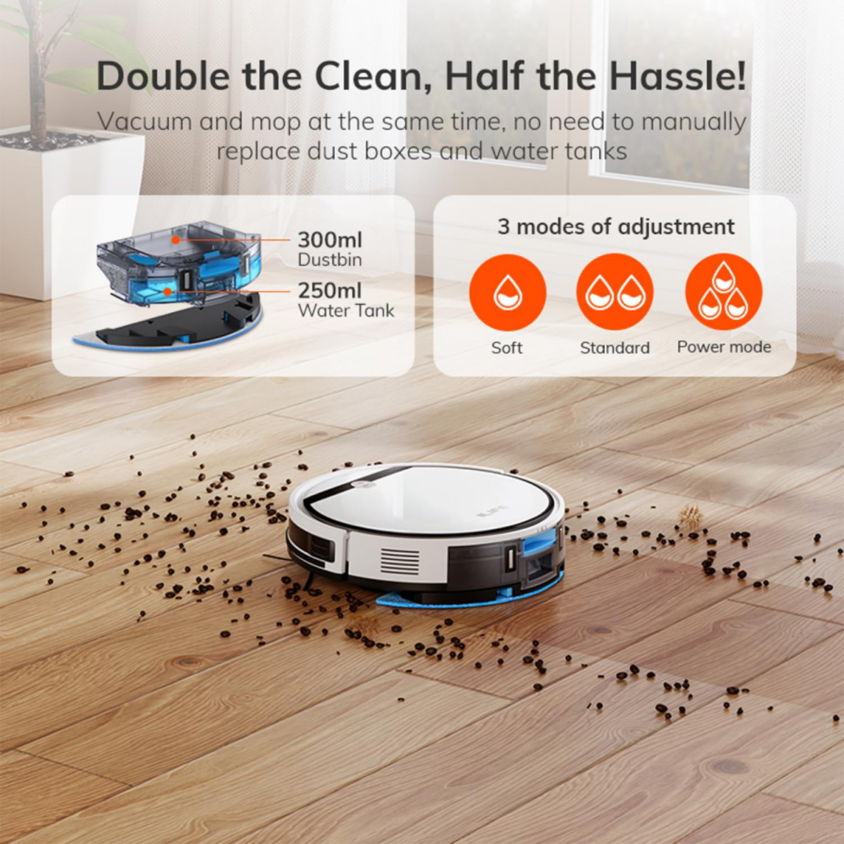 ILIFE V3x Robotic Vacuum Cleaner Powerful Suction Daily Schedule Cleaning Ideal for Hard Floor Hairs and Low Pile CarpetVacuum and Mop White