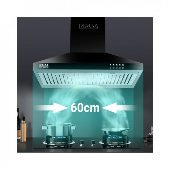 INALSA 60 cm 1050 m3hr Kitchen Chimney Enya BKBF with Stainless Steel Baffle Filters Push Button Control 5 Year Warranty On Motor