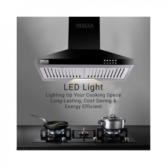 INALSA 60 cm 1050 m3hr Kitchen Chimney Enya BKBF with Stainless Steel Baffle Filters Push Button Control 5 Year Warranty On Motor