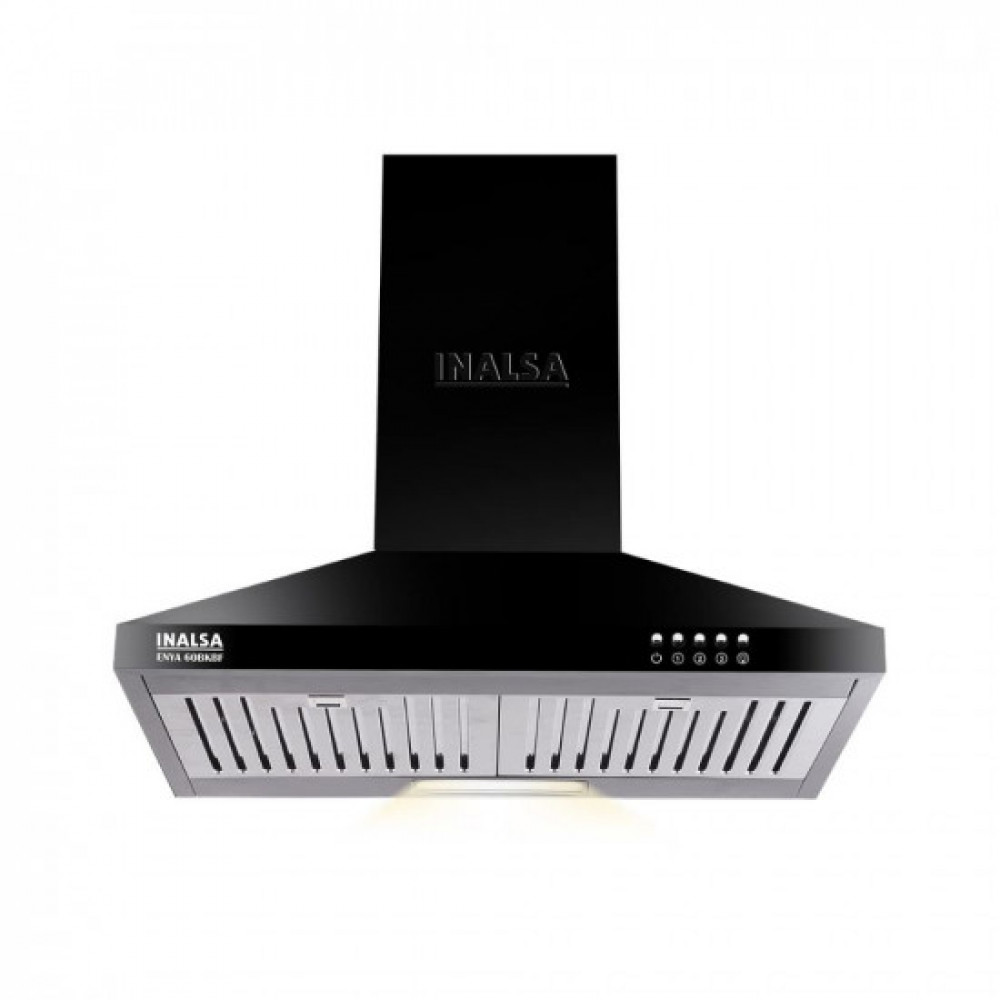 Image of INALSA 60 cm, 1050 m3/hr Kitchen Chimney Enya BKBF with Stainless Steel Baffle Filters, Push Button Control, 5 Year Warranty On Motor