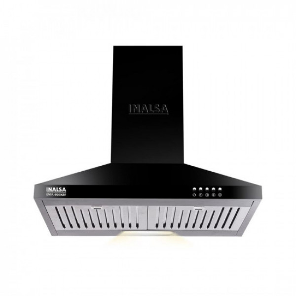 Image of INALSA 60 cm, 1050 m3/hr Kitchen Chimney Enya BKBF with Stainless Steel Baffle Filters, Push Button Control, 5 Year Warranty On Motor