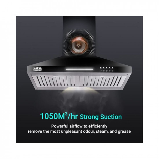 INALSA 60 cm 1050 m3hr Kitchen Chimney Enya BKBF with Stainless Steel Baffle Filters Push Button Control 5 Year Warranty On Motor