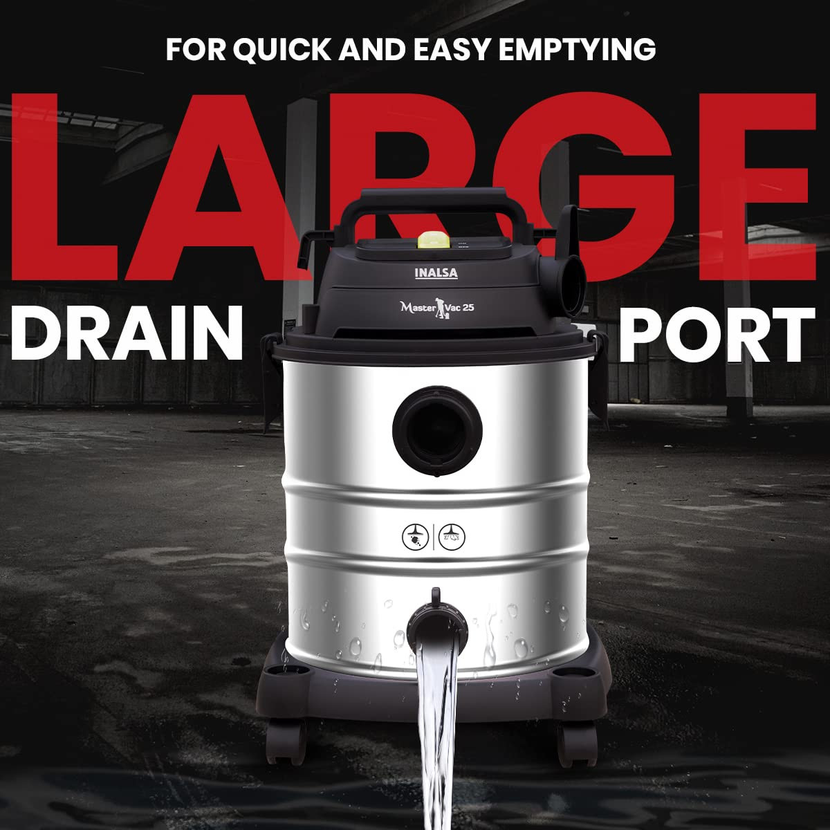 INALSA Vacuum Cleaner Wet and Dry Heavy Duty 1700 W 25 Ltr Capacity22KPA SuctionHEPA Filter Metal Telescopic Tube2 Year WarrantySS Metal TankFor HomeOfficeHotel Cleaning Master Vac 25