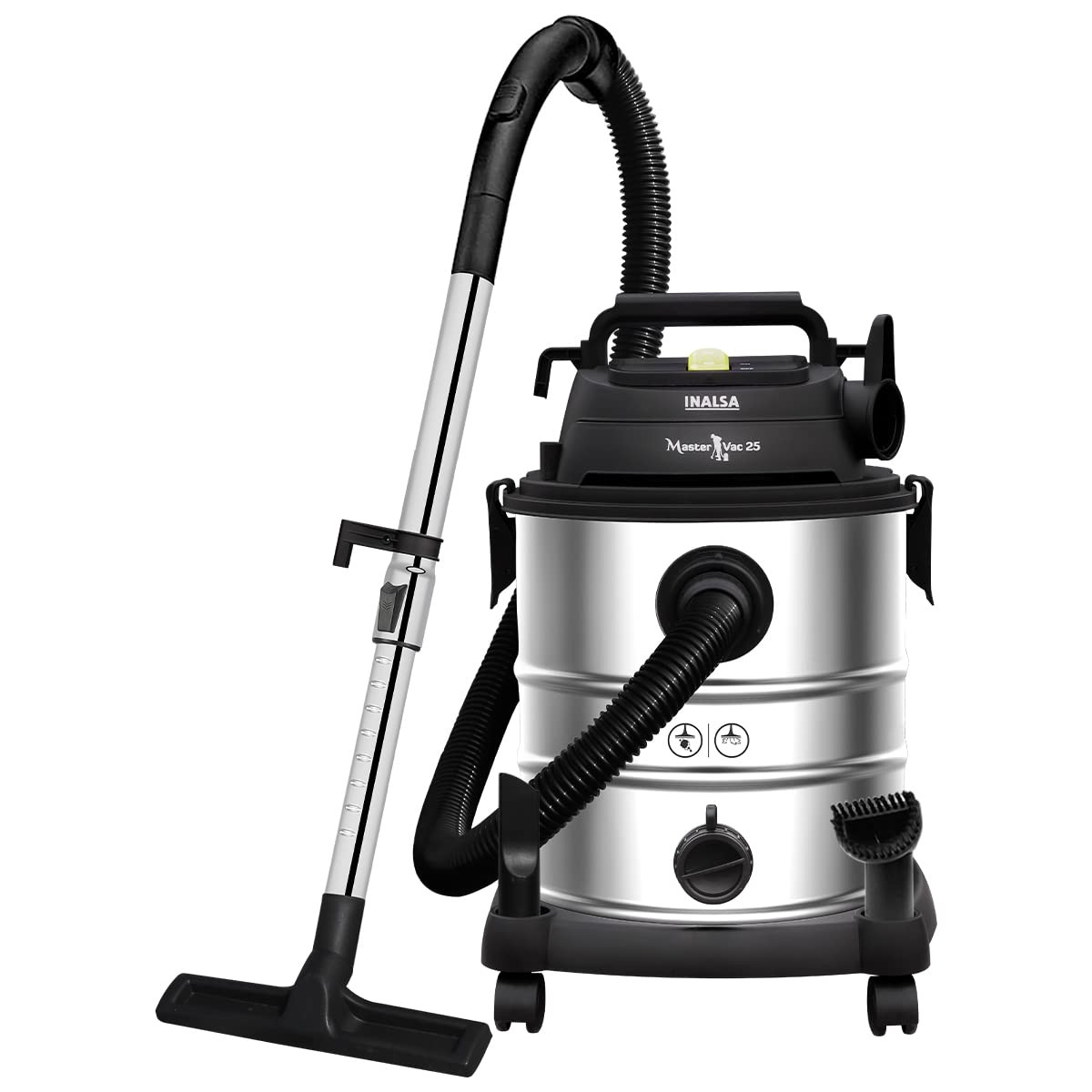 INALSA Vacuum Cleaner Wet and Dry Heavy Duty 1700 W 25 Ltr Capacity22KPA SuctionHEPA Filter Metal Telescopic Tube2 Year WarrantySS Metal TankFor HomeOfficeHotel Cleaning Master Vac 25