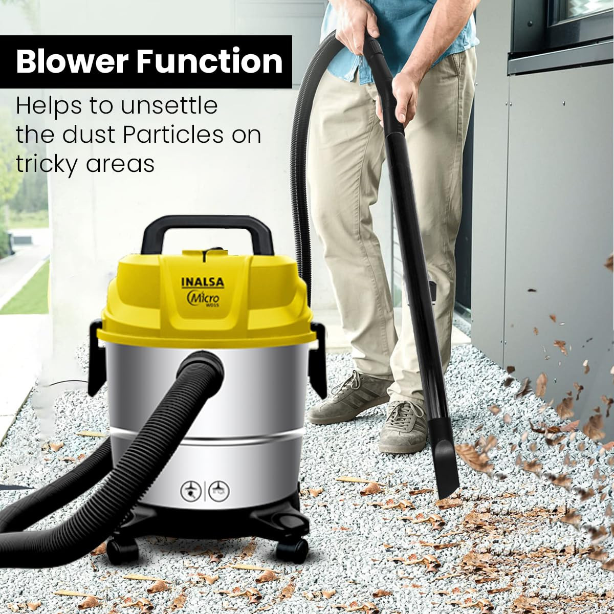 INALSA Wet and Dry Vacuum Cleaner for Home 15 LTR Capacity1400 W 20 kPa Suction Blower FunctionHEPA Filter Wet Vacuum Cleaner for Sofa House Cleaning MachineStainless Steel Body WD 15