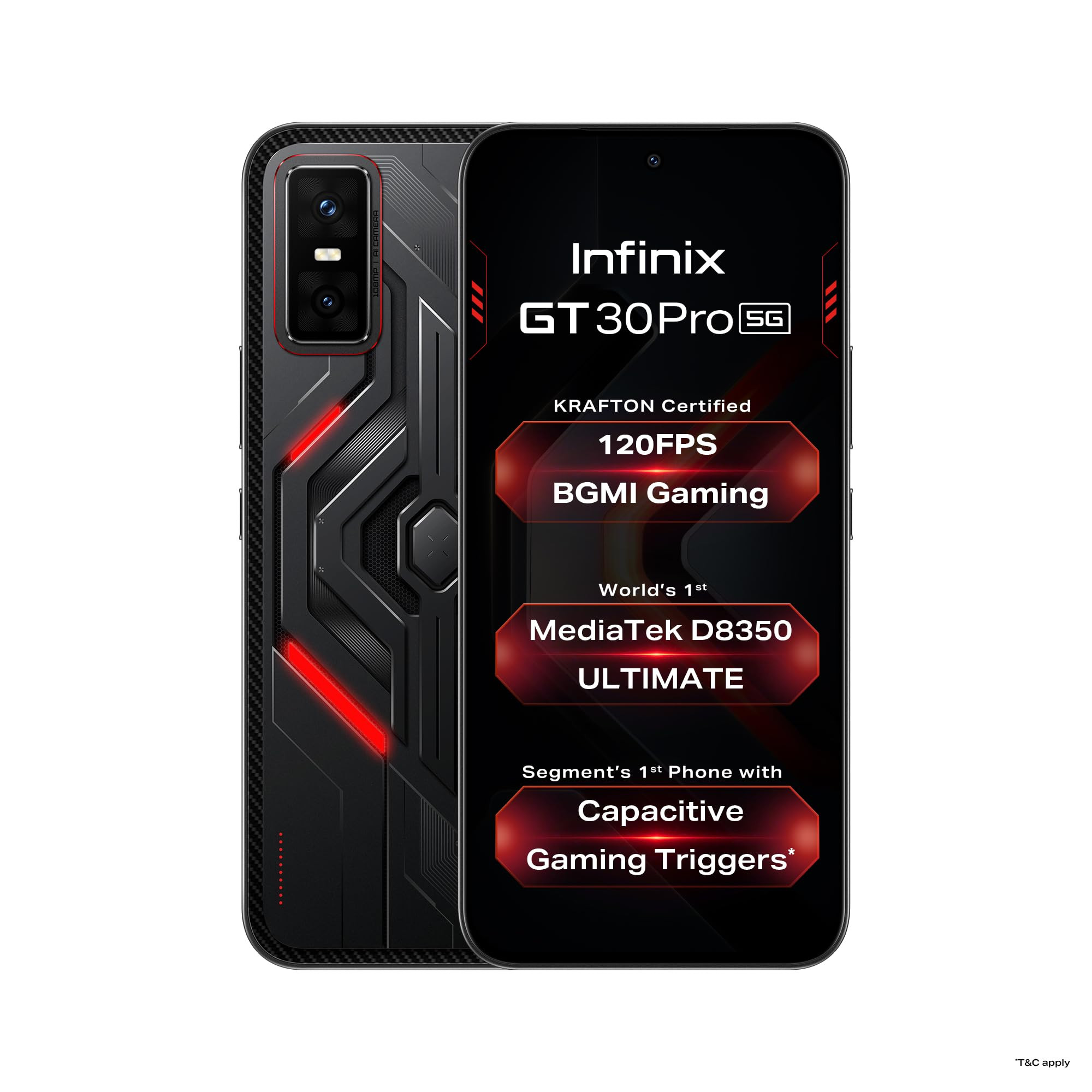 Infinix GT 30 Pro 5G Dark Flare 8GB RAM 256GB Storage  MediaTek D8350 Ultimate  120FPS BGMI Gaming  Gaming Triggers  15 Million AnTuTu AI