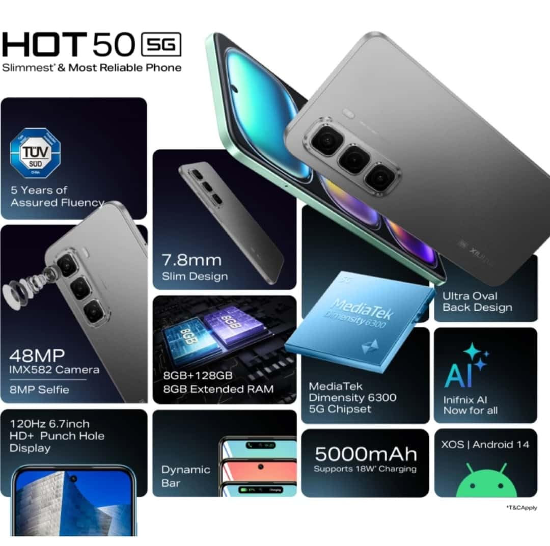 Infinix Hot 50 5G Sleek Black 128 GB 8 GB RAM